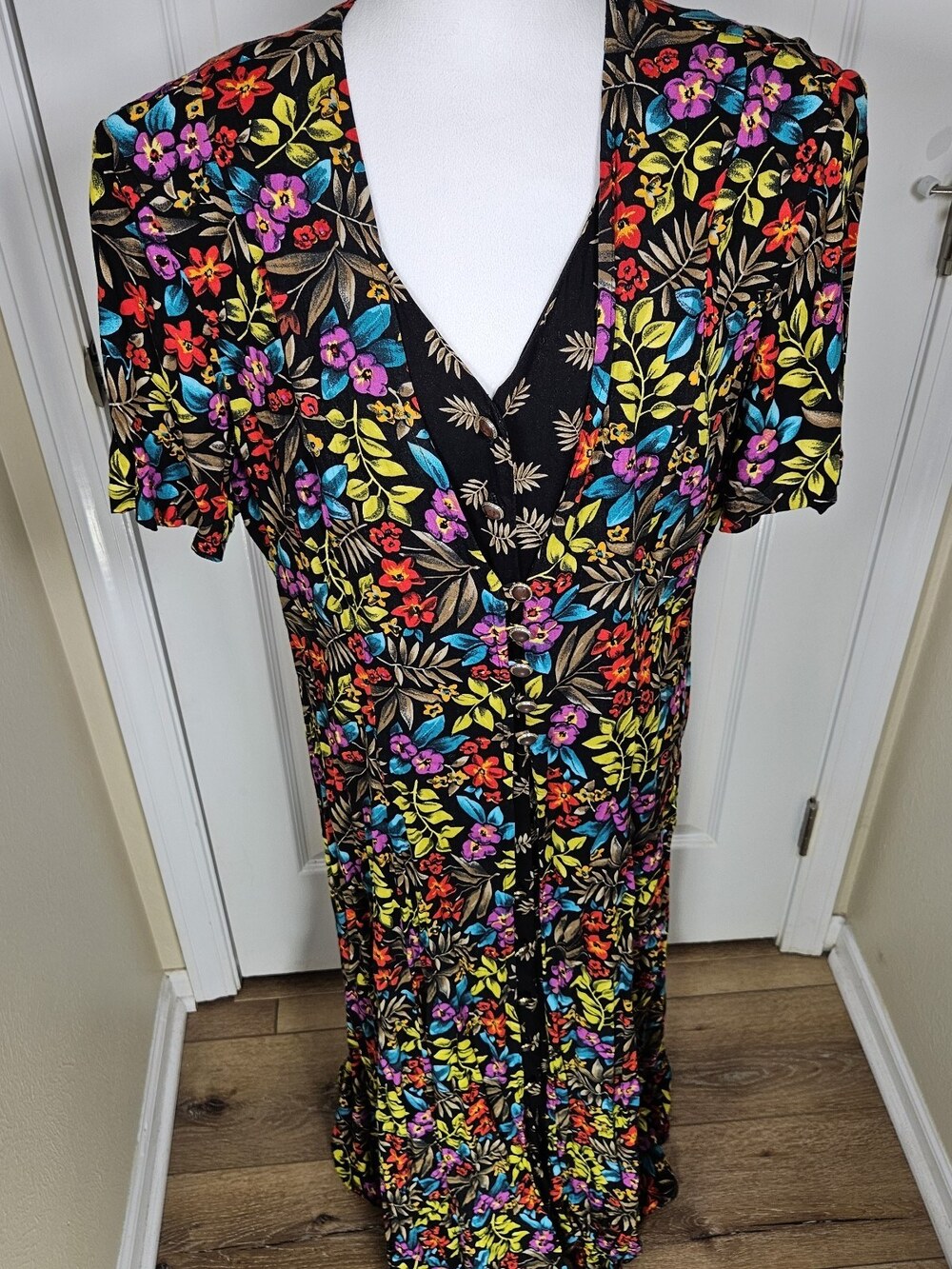 VTG Coco Bianco Maxi Dress 18 Floral Button Front Boho Cottagecore Prairie 90s